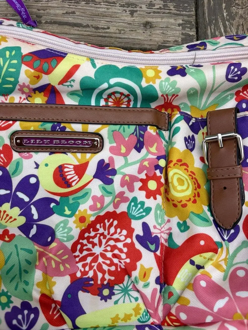 Lily Bloom Multi-Colored Floral and Bird Print Crossbody Hobo Bag Purse